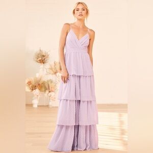 Love Stays True Lilac Swiss Dot Tiered Maxi Dress
